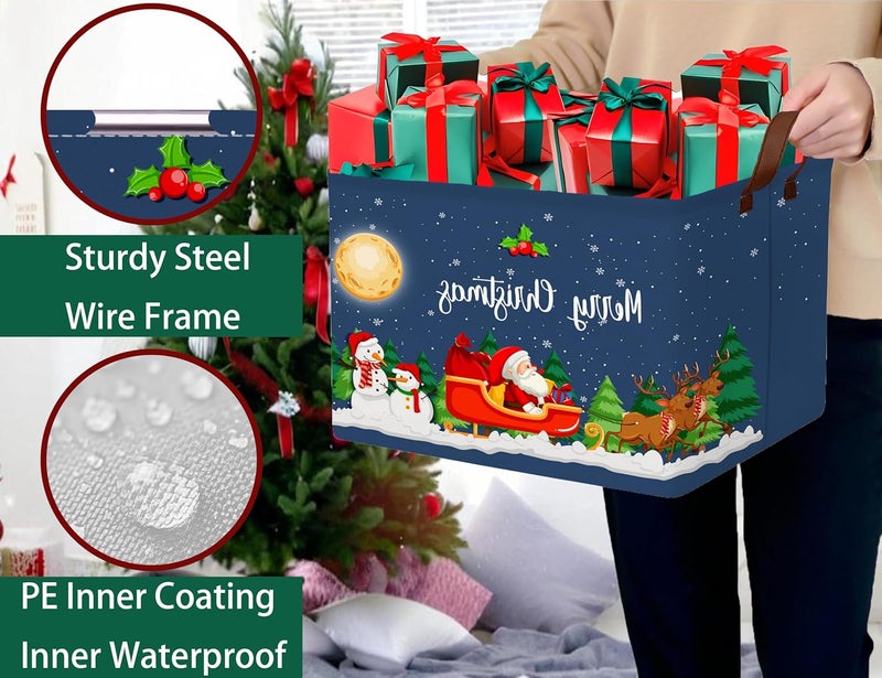 BOOHIT Large Christmas Gifts Empty Baskets Kids Collapsible Holiday Storage Bin with Handle (Deer Santa Claus) - Image 3